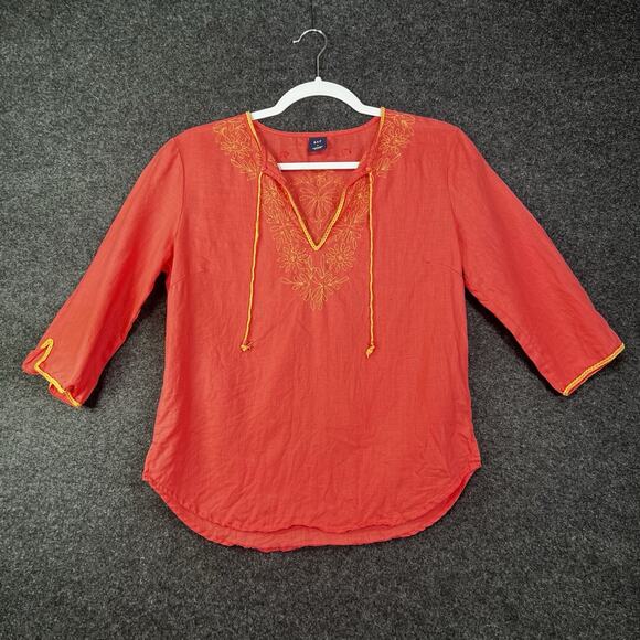 Vintage GAP Y2K Summer Linen Tunic Top Small Embroidered Coral NICE! - Picture 1 of 7